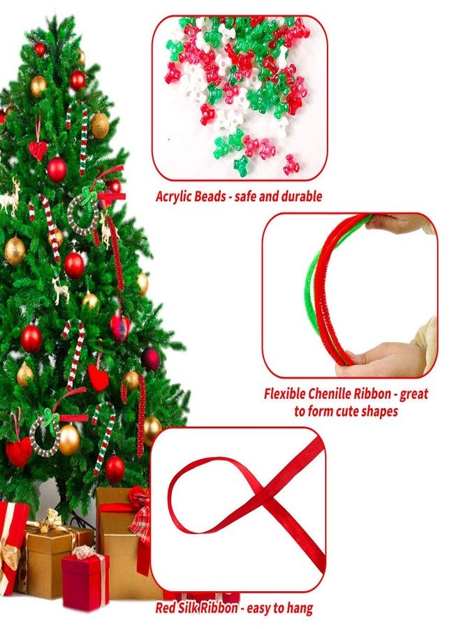 YBB 1500 Pcs Christmas Tri-Shaped Beads Ornament Kit with 50 Pieces Chenille Stems and Red Ribbon, Plastic Tri Beads for Christmas Tree Candy Cane Wreath DIY Hanging Decoration - Image 4