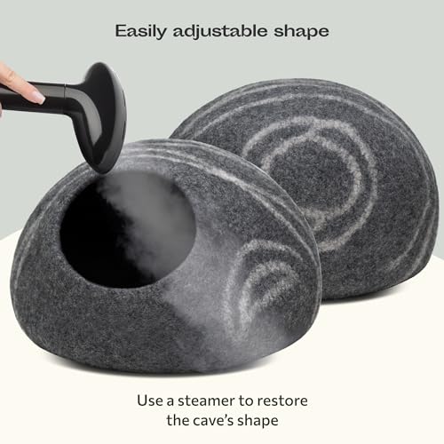 MEOWFIA Cat Cave – Premium Felt Cat Bed for Indoor Cats, Handmade 100% Merino Wool (Large, Dark Grey) - Image 5