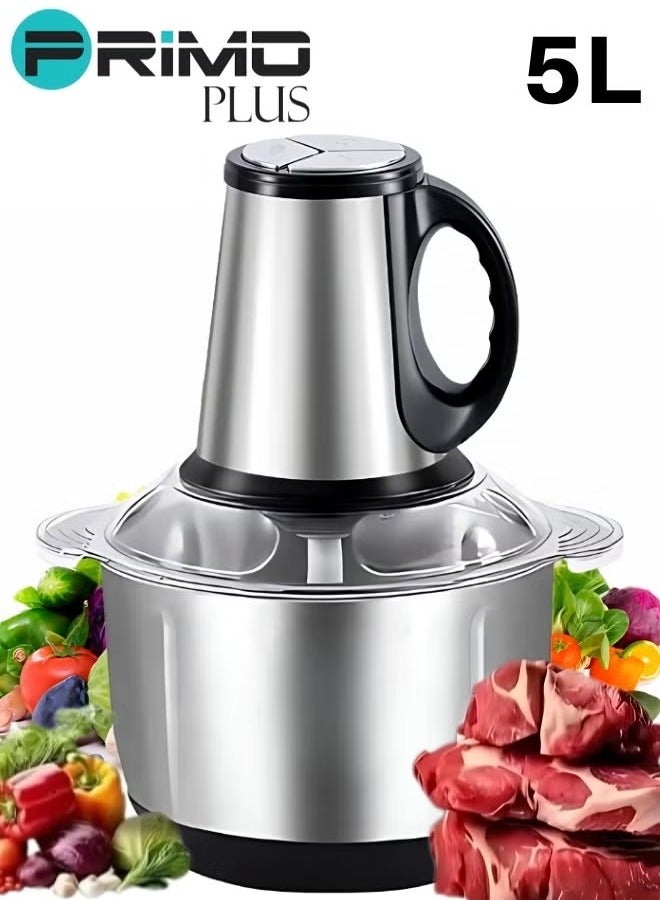 PRIMO PLUS Electric Meat Chopper Grinder 5 Litre with two variable speed Stainless Steel Bowl Food Processor for Meat Vegetables Onion Ginger Garlic Mincer Blender for Home / Restaurants / Kitchen - Image 2
