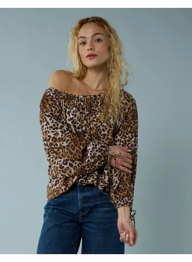 امريكان ايجل AE Tie Sleeve Button-Up Top