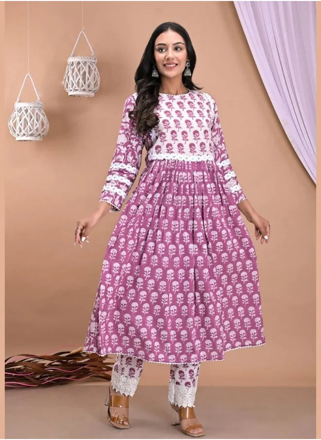 زيري سوق Mauve Wine Kurta Pant Set