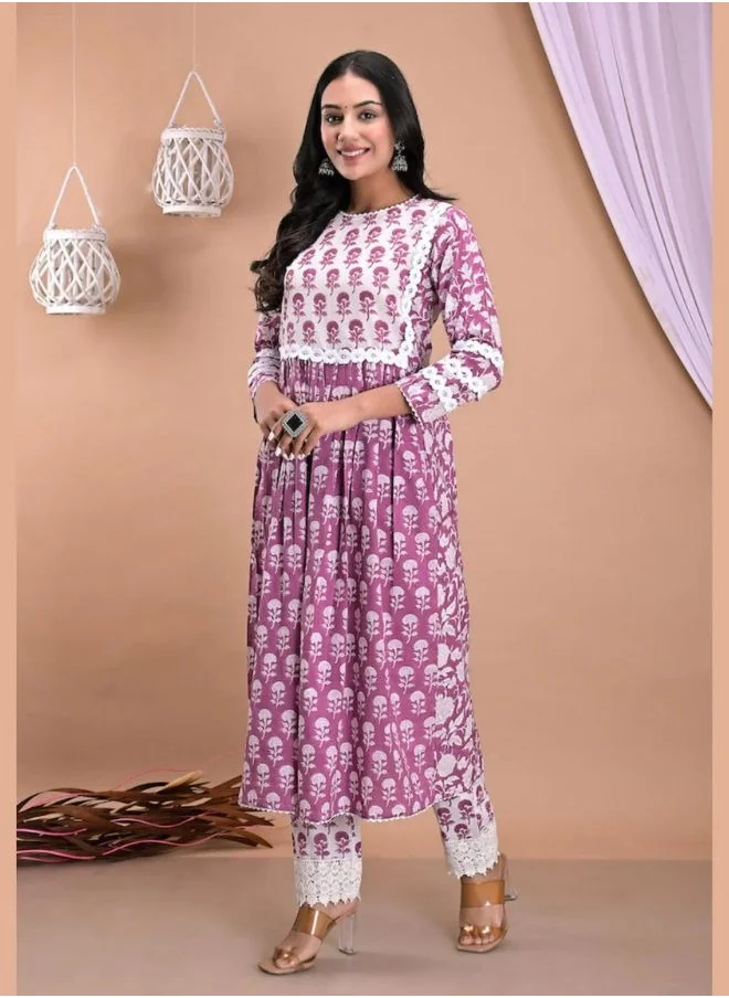 زيري سوق Mauve Wine Kurta Pant Set