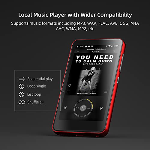 innioasis MP3 Player with Bluetooth and WiFi,MP3 Player with Spotify,Spotify Kids,Audible,Pandora,Amazon Music,4" Music Player MP4 Up to 1TB(80GB,Red_Black) - Image 3