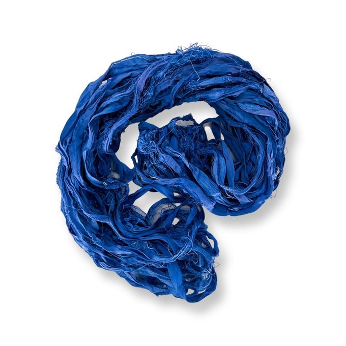 100 RECYCLED SAREE SARI SILK RIBBON YARN BULKY WEIGHT 50 YARDS PER 100 GRAMS KNITTING CROCHETING JEWELRY MAKING GIFT WRAPPING AND WEAVING BERMUDA OCEAN BLEND