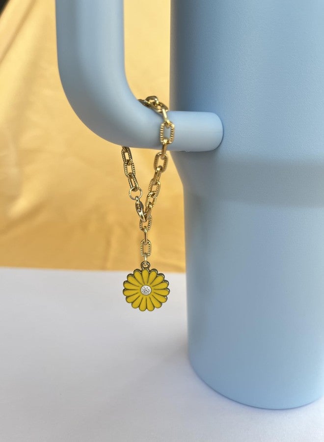 morel Yellow Sunflower Charm & Chain for Stanly Bottle|Decorative MINI Sunflower Design Charm Accessory for Stanley Tumbler Handles. - Image 2