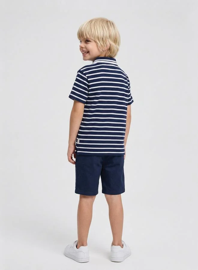 Take Two  Boys Navy Blue Striped Shirt and Shorts Set By Juniorloom for Men | Best Price UAE