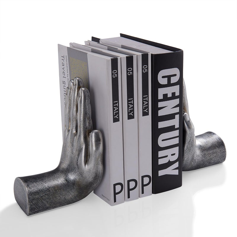 Danya B Danya B Contemporary Accent Book Shelf Decor  Hands Sculpture Bookend Set of 2 Silver 