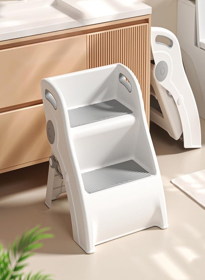 LASALE Portable Kids Step Stool for Kids Toilet Potty Training, Bathroom Sink, Child Kitchen Counter Stool Helper with Anti-Slip Steps, Lightweight Toddler Chair (Grey) - Image 1