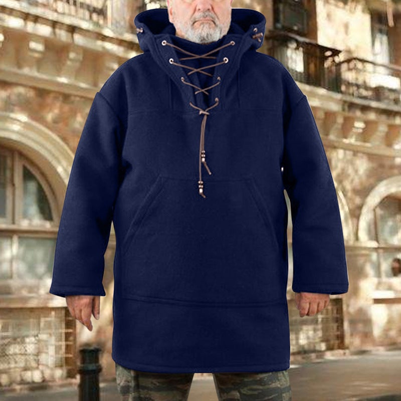 Mens Mid-Length Casual Wool Coat Sweatshirt Navy blue