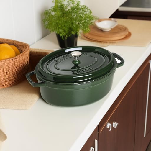 STAUB Cast Iron Roaster/Cocotte, Oval 31 cm, 5.5 L, Basil/Green - Image 5