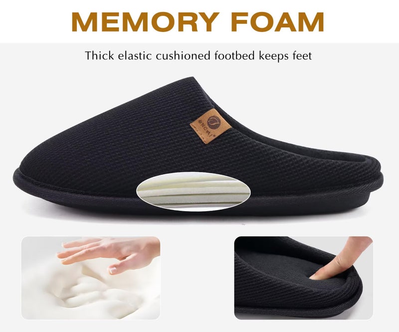 ONCAI Mens Slippers with Cushion Memory Foam Cotton-Blend High-Density Warm House Slippers for man 2026 Slip-on Indoor Outdoor Comfortable Best House Shoes Rubber Sole Black Size 12 US - Image 5