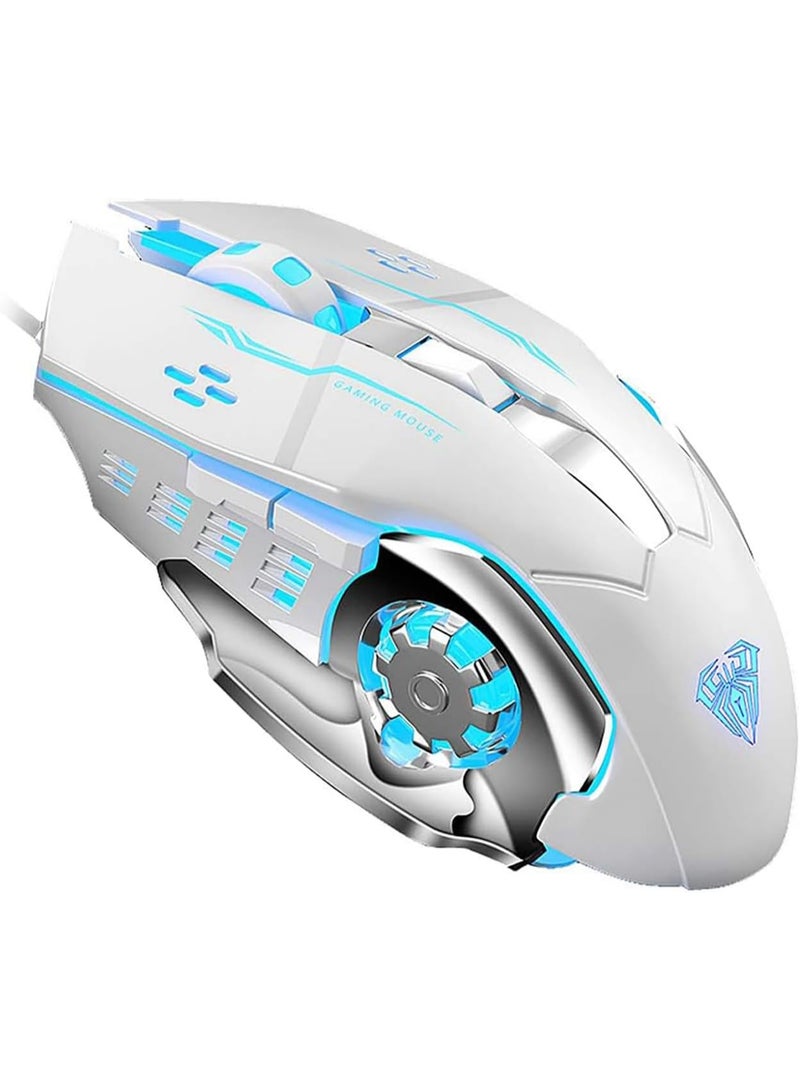 AULA S20 3200 Dpi LED Macro Gaming Mouse - White - Image 1