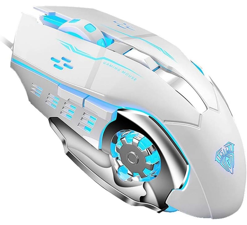 AULA S20 3200 Dpi LED Macro Gaming Mouse - White - Image 1
