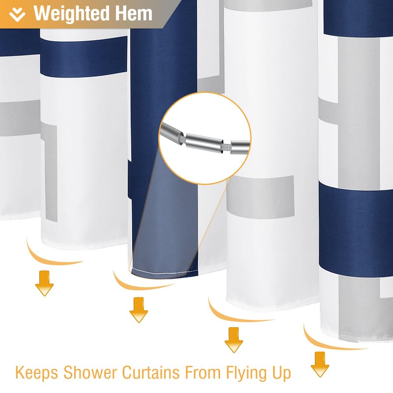BTTN Navy Blue Shower Curtain - Geometric Fabric Shower Curtain Set, Water Repellent, Machine Washable, Hotel Spa Luxury Cloth Shower Curtains for Bathroom- 72x72 - Image 5