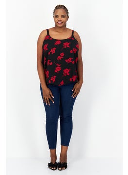 Bar III Women Plus Size U-Neck Sleeveless Floral Pattern Blouse, Red  - Image 2