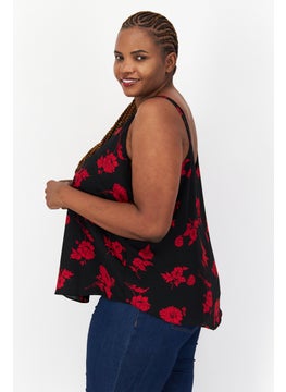 Bar III Women Plus Size U-Neck Sleeveless Floral Pattern Blouse, Red  - Image 4