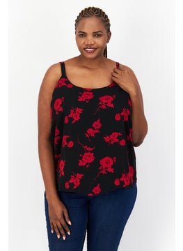 Bar III Women Plus Size U-Neck Sleeveless Floral Pattern Blouse, Red  - Image 1