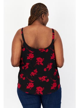 Bar III Women Plus Size U-Neck Sleeveless Floral Pattern Blouse, Red  - Image 3