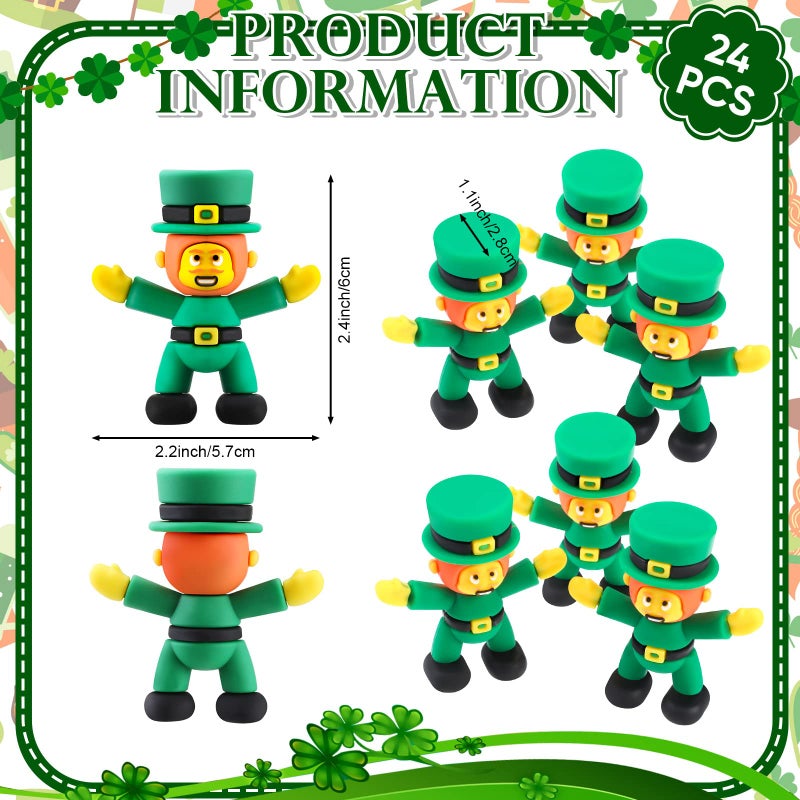 Hanaive 24 Pcs St Patricks Day Leprechaun Figurine Mini Leprechaun Toys PVC Miniature Irish Figurines Green Decor for St Patricks Day Party Hide and Seek Garden Table Decorations, 2.4 x 2.4 Inche - Image 2