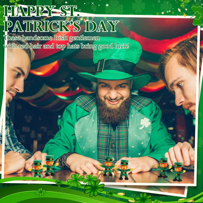 Hanaive 24 Pcs St Patricks Day Leprechaun Figurine Mini Leprechaun Toys PVC Miniature Irish Figurines Green Decor for St Patricks Day Party Hide and Seek Garden Table Decorations, 2.4 x 2.4 Inche - Image 5