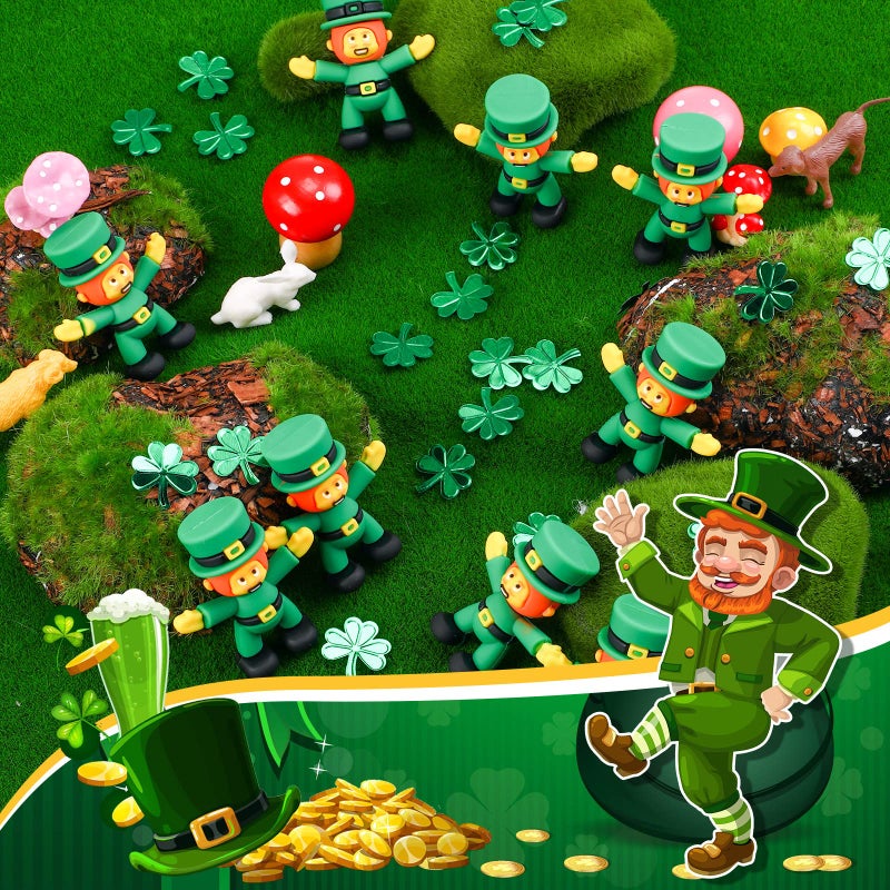 Hanaive 24 Pcs St Patricks Day Leprechaun Figurine Mini Leprechaun Toys PVC Miniature Irish Figurines Green Decor for St Patricks Day Party Hide and Seek Garden Table Decorations, 2.4 x 2.4 Inche - Image 3