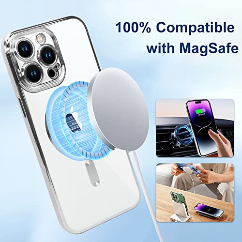 ZIYE Magnetic Case Made for iPhone 15 Pro Max 6.7 Inch [Compatible with MagSafe] Full Camera Protection Clear Plating Luxury Phone Cover for Women Men Soft TPU Drop Protective Phone Case,Silver - Image 4
