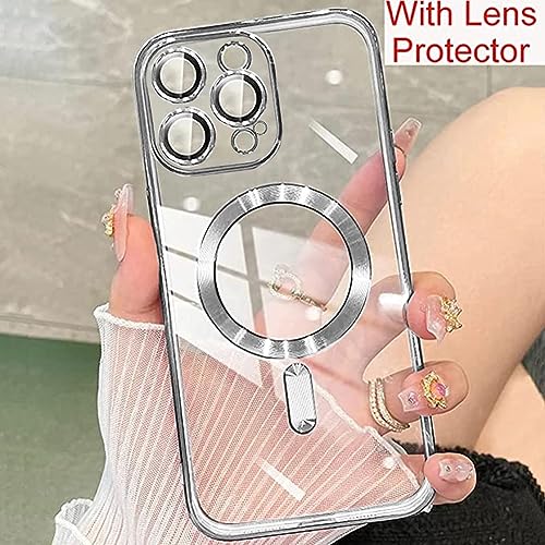 ZIYE Magnetic Case Made for iPhone 15 Pro Max 6.7 Inch [Compatible with MagSafe] Full Camera Protection Clear Plating Luxury Phone Cover for Women Men Soft TPU Drop Protective Phone Case,Silver - Image 3