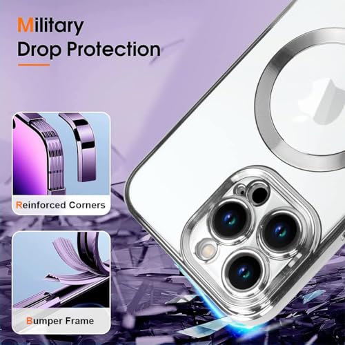 ZIYE Magnetic Case Made for iPhone 15 Pro Max 6.7 Inch [Compatible with MagSafe] Full Camera Protection Clear Plating Luxury Phone Cover for Women Men Soft TPU Drop Protective Phone Case,Silver - Image 5