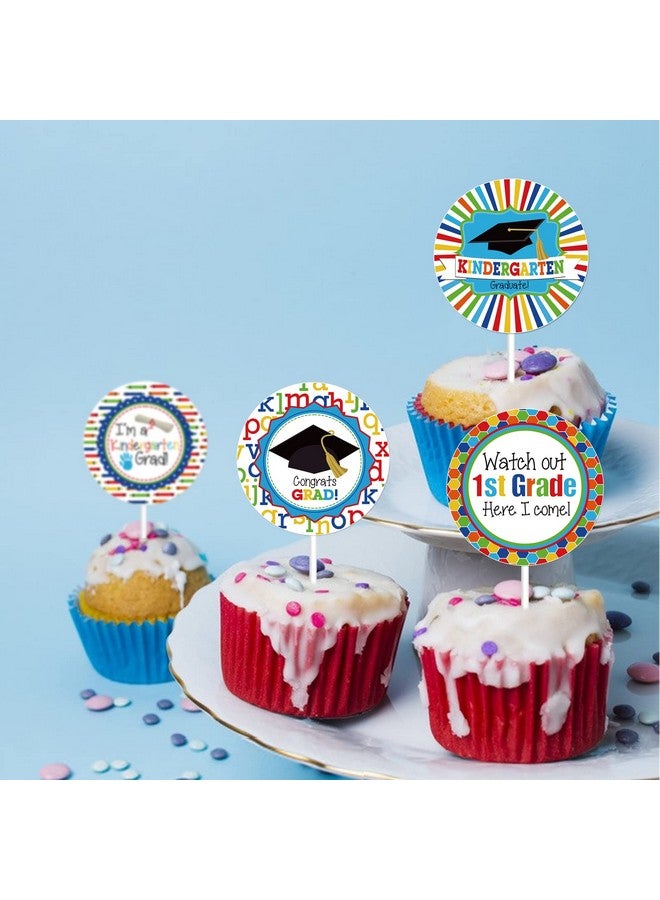 KITMOUS Kindergarten Graduation Cupcake Toppers - 24pcs (6 Shapes) - Silver Metallic - Perfect for 2024 Graduation Parties - Image 4