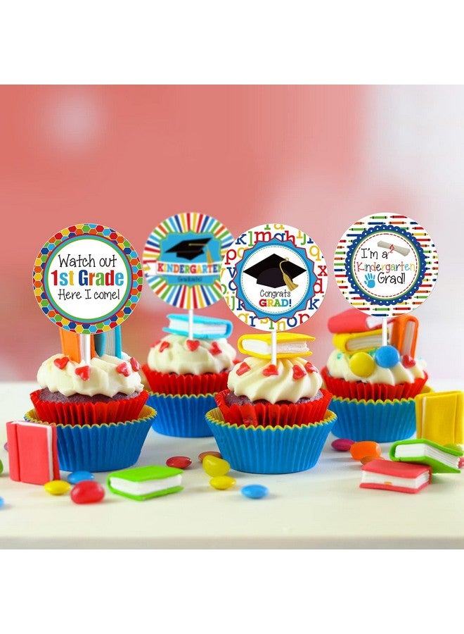 KITMOUS Kindergarten Graduation Cupcake Toppers - 24pcs (6 Shapes) - Silver Metallic - Perfect for 2024 Graduation Parties - Image 3