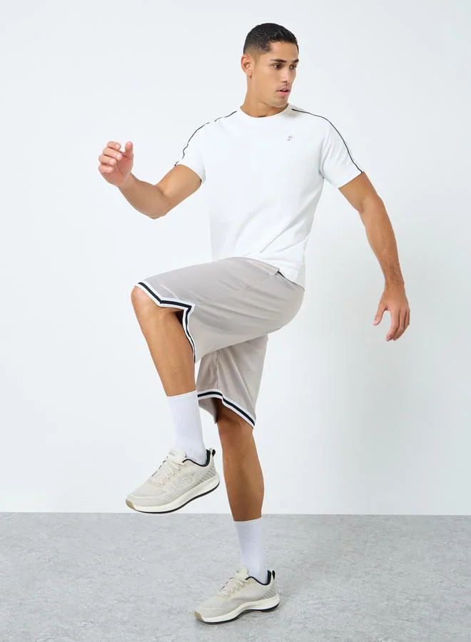 ستايلي Styli  Basketball Woven Shorts with Tape Hem Detai and Drawstring