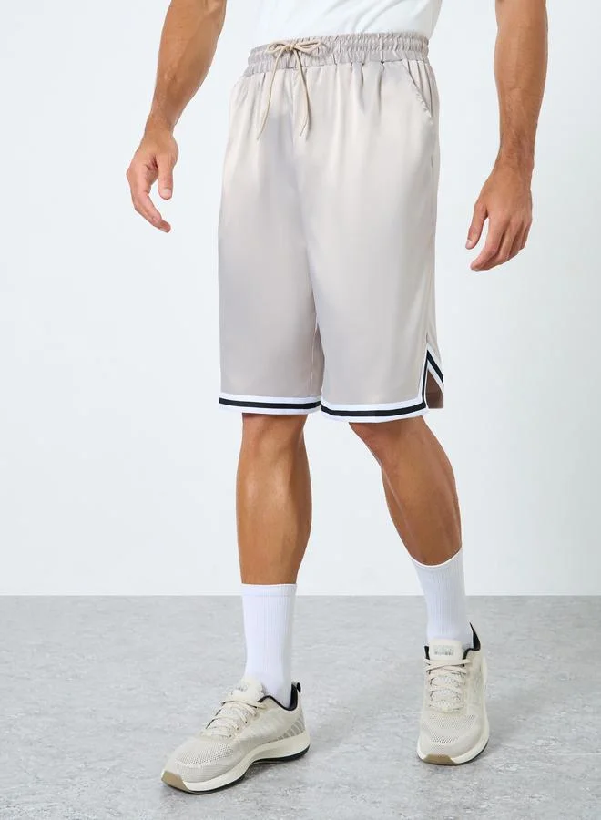 ستايلي Styli  Basketball Woven Shorts with Tape Hem Detai and Drawstring