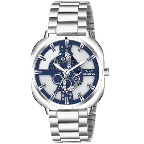 LOUIS DEVIN Stainless Steel Chain Analog Wrist Watch for Men (Blue Dial) | LD-G081-BLU-CH - Image 1