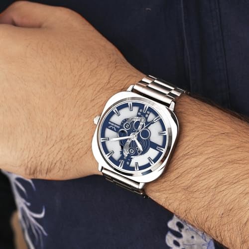 LOUIS DEVIN Stainless Steel Chain Analog Wrist Watch for Men (Blue Dial) | LD-G081-BLU-CH - Image 2