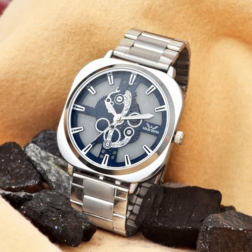 LOUIS DEVIN Stainless Steel Chain Analog Wrist Watch for Men (Blue Dial) | LD-G081-BLU-CH - Image 3