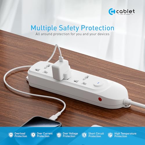 Cablet Extension Board 1500W 6A | 3 Universal Multi Plug Sockets with Surge Protector, Overload Protection, 4.5M Heavy Duty Cord, LED Indicator Master Switch, Spike Guard Power Strip for Home & Office - Image 3