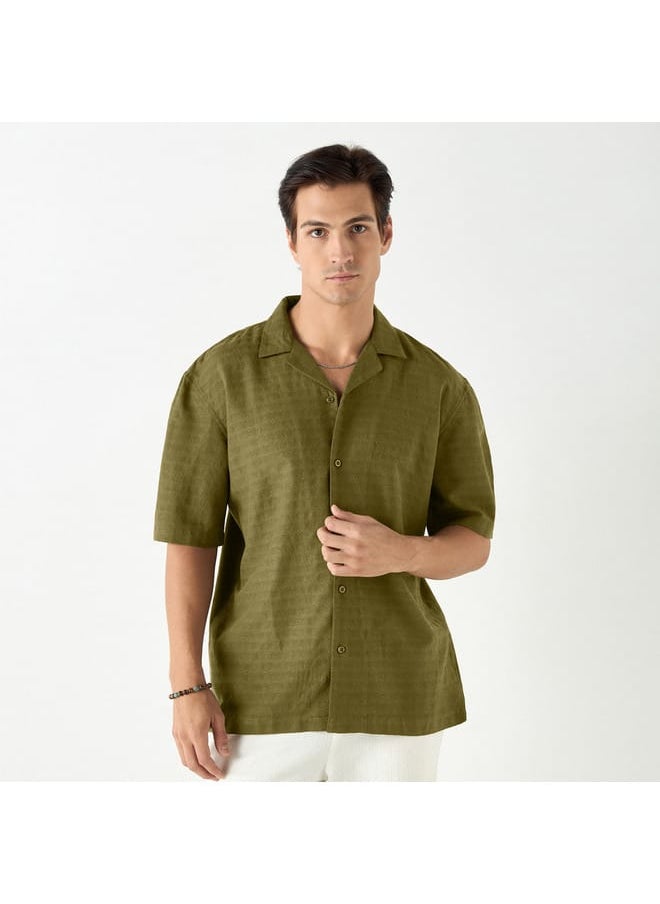 Iconic Iconic Regular Fit Textured Shirt with Camp Collar and Short Sleeves  - Image 1