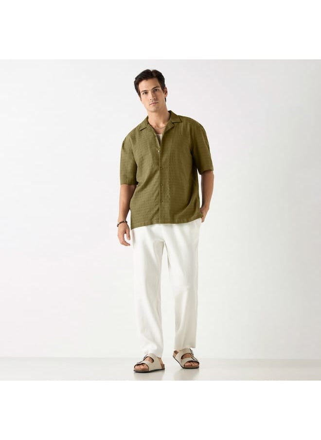 Iconic Iconic Regular Fit Textured Shirt with Camp Collar and Short Sleeves  - Image 2