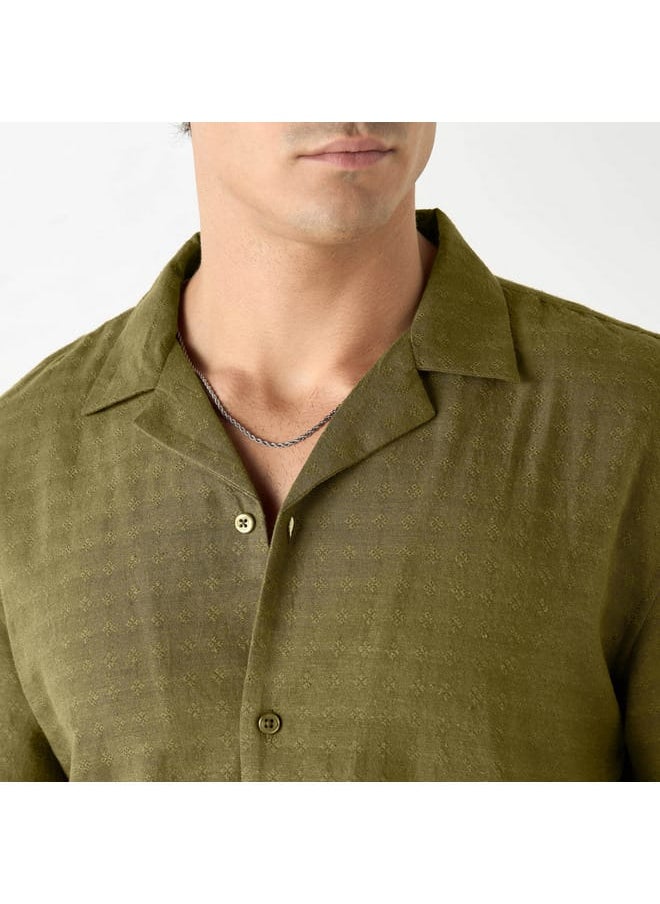 Iconic Iconic Regular Fit Textured Shirt with Camp Collar and Short Sleeves  - Image 4