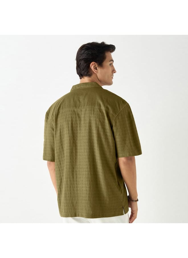 Iconic Iconic Regular Fit Textured Shirt with Camp Collar and Short Sleeves  - Image 3