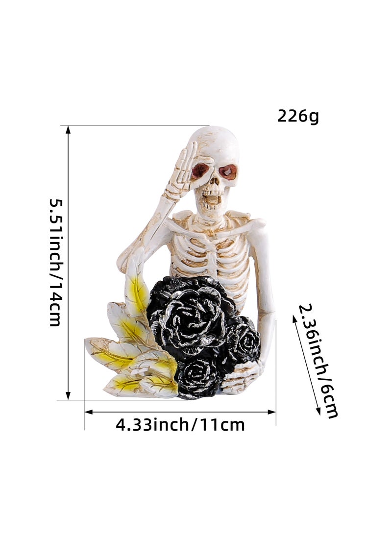 Generic Halloween Cartoon Skeleton Decor Resin X3-18 holding rose 