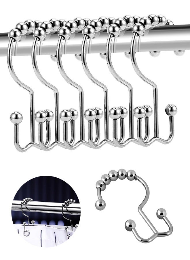 6 قطع من خطافات ستائر الحمام، خطافات ستائر الحمام ذات الوجهين مقاومة للصدأ، خطافات دش من الفولاذ المقاوم للصدأ لكل من الستارة والبطانة - Image 1