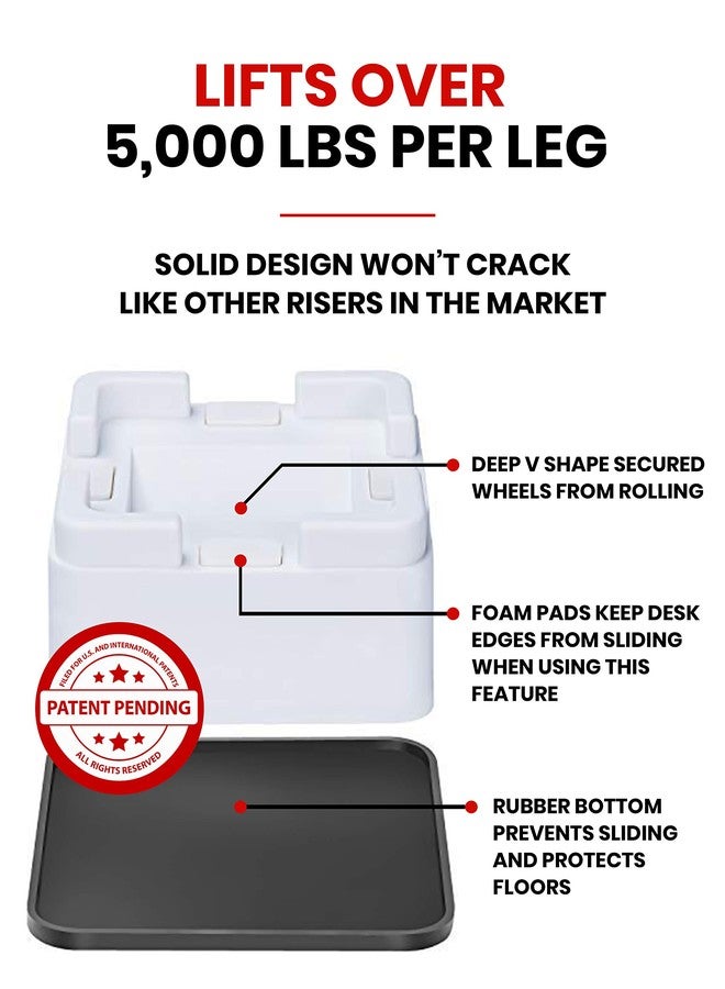 iPrimio V Shape Black Square Bed & Furniture Riser - 2 Inch Lift and Supports Over 8,000 Pounds - Anti Slip Grip to Castor Wheels - for Couch, Desk, Tables, Chairs-Floors, Stackableace (4, White) - Image 5