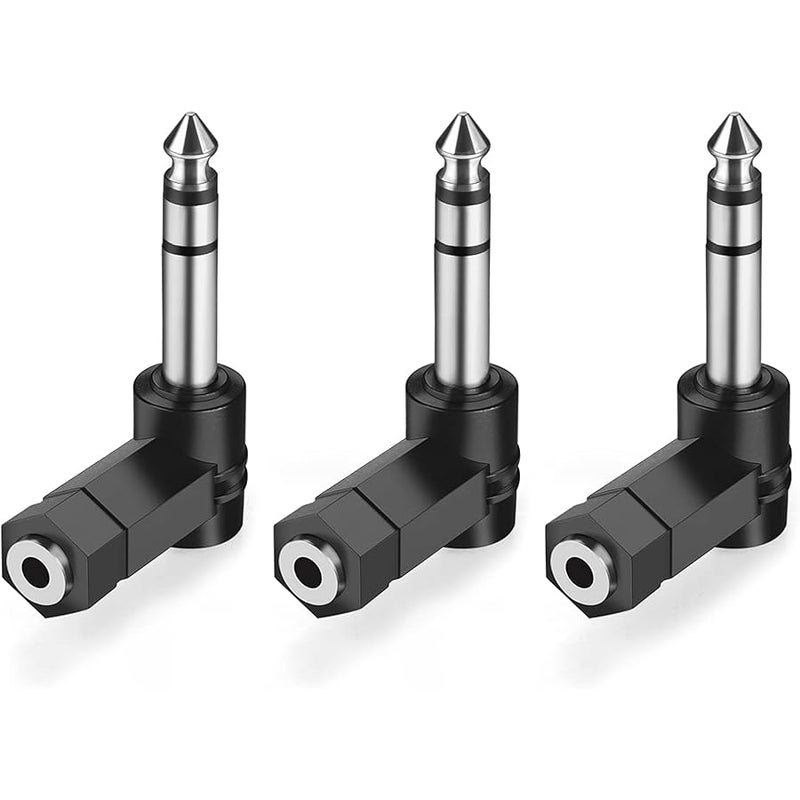 WILLIZTER Right Angled 6.35mm 0.25 inch TRS 3 Pole Male to 3.5mm Female 90 Degree Adapter Converter Extension Extender Stereo Auxiliary AUX Headphone Audio Jack Plug Wire Cord 3 Pack - Image 1