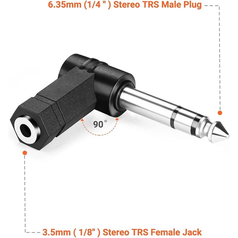 WILLIZTER Right Angled 6.35mm 0.25 inch TRS 3 Pole Male to 3.5mm Female 90 Degree Adapter Converter Extension Extender Stereo Auxiliary AUX Headphone Audio Jack Plug Wire Cord 3 Pack - Image 5