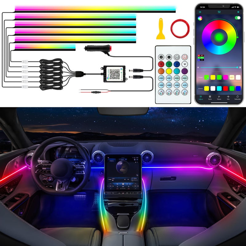 Jushope Car LED Strip Lights Interior Acrylic LED Lights for Car with Dynamic Rainbow Dream Color Chasing Ambient Lighting Kits Music Sync 6 in 14 295433145 inches - Image 2