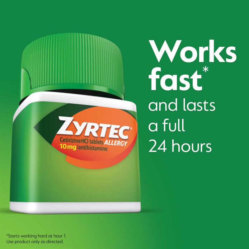 ZYRTEC أقراص زيرتك لتخفيف الحساسية لمدة 24 ساعة، دواء الحساسية الداخلية والخارجية مع 10 ملغ من سيتيريزين HCl لكل قرص مضاد للهستامين، تخفيف الحساسية، 60 حبة - Image 3
