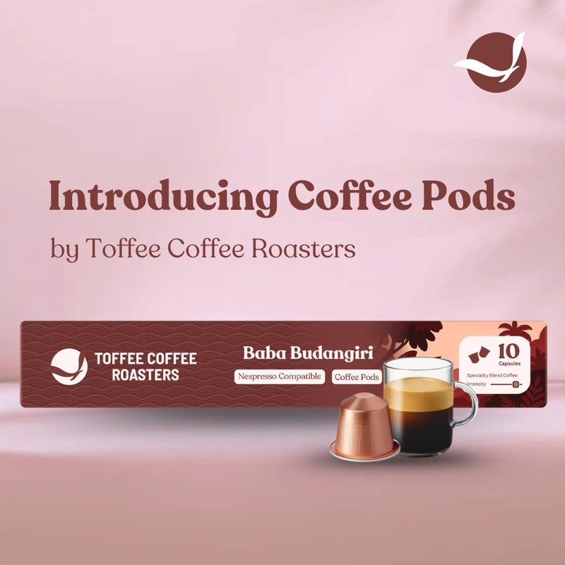 Toffee Coffee Roasters | Baba Budangiri Coffee Capsules | Nespresso Compatible Pods| 100% Speciality Grade | Notes: Nutty & Chocolaty | Roast: Medium Dark | Pack of 4 (40 Capsules) | - Image 2