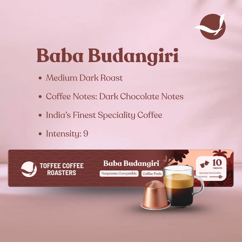 Toffee Coffee Roasters | Baba Budangiri Coffee Capsules | Nespresso Compatible Pods| 100% Speciality Grade | Notes: Nutty & Chocolaty | Roast: Medium Dark | Pack of 4 (40 Capsules) | - Image 4