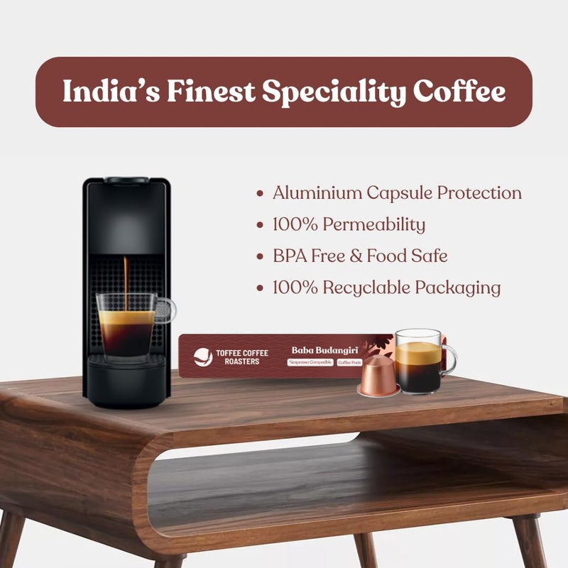 Toffee Coffee Roasters | Baba Budangiri Coffee Capsules | Nespresso Compatible Pods| 100% Speciality Grade | Notes: Nutty & Chocolaty | Roast: Medium Dark | Pack of 4 (40 Capsules) | - Image 5